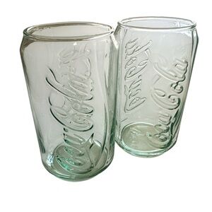 Vintage Coca-Cola can-shaped drinking glasses Set of 2 - Green Glass